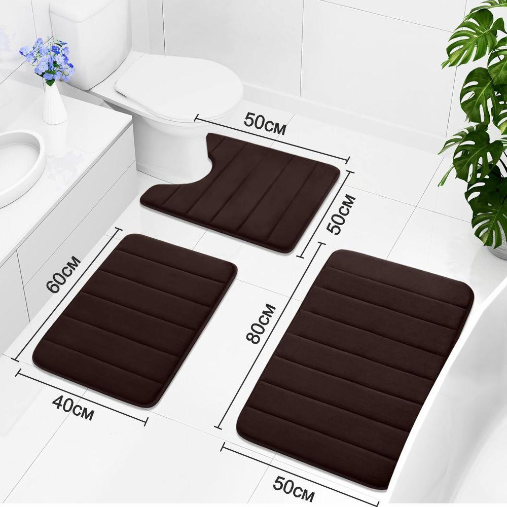 Набор 3 коврика для ванной Aquarius с эффектом памяти 50х80 см, 40х60 см, U-образный 50х50 см Коричневый в полоску Буча - изображение 9