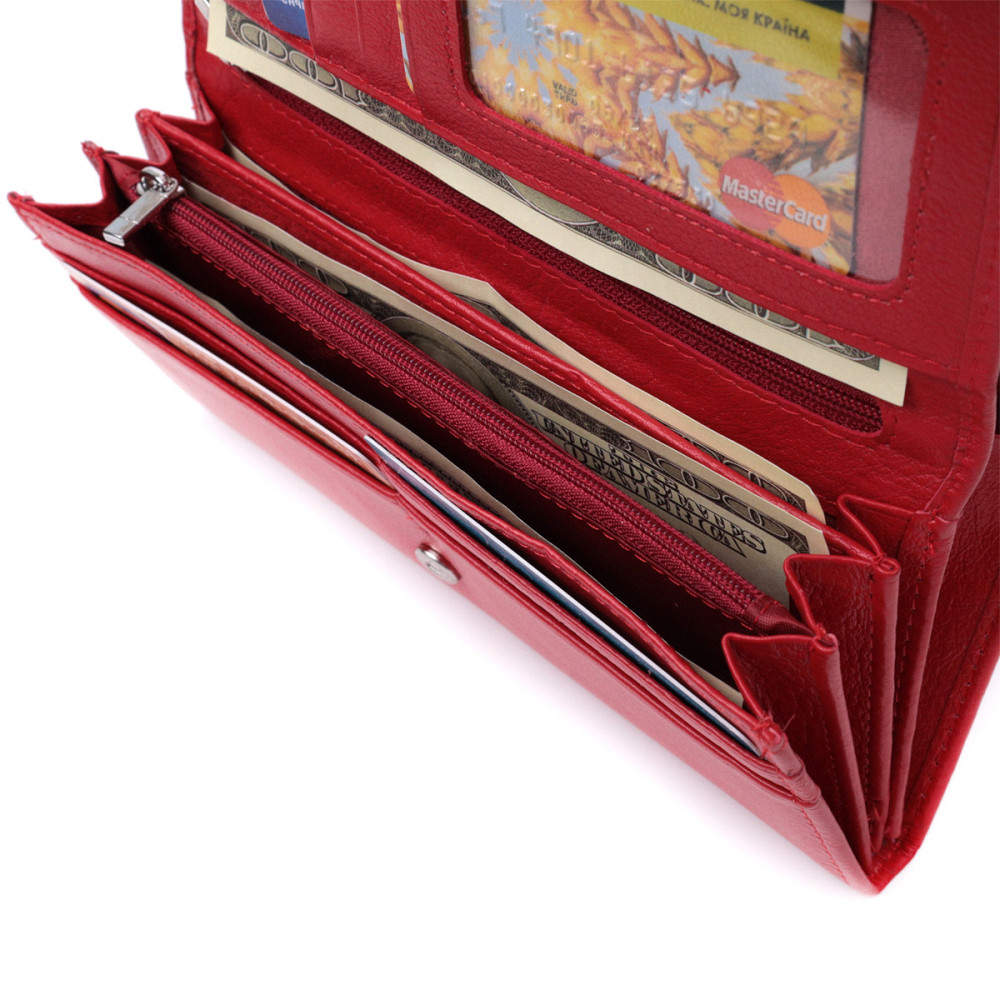 Місткий жіночий гаманець із двома клапанами із натуральної шкіри Червоний (ST Leather) Київ - фото 1