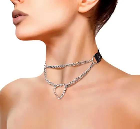 Чокер на шию Серце Art of Sex - Paris, з натуральної шкіри, колір Чорний Львов