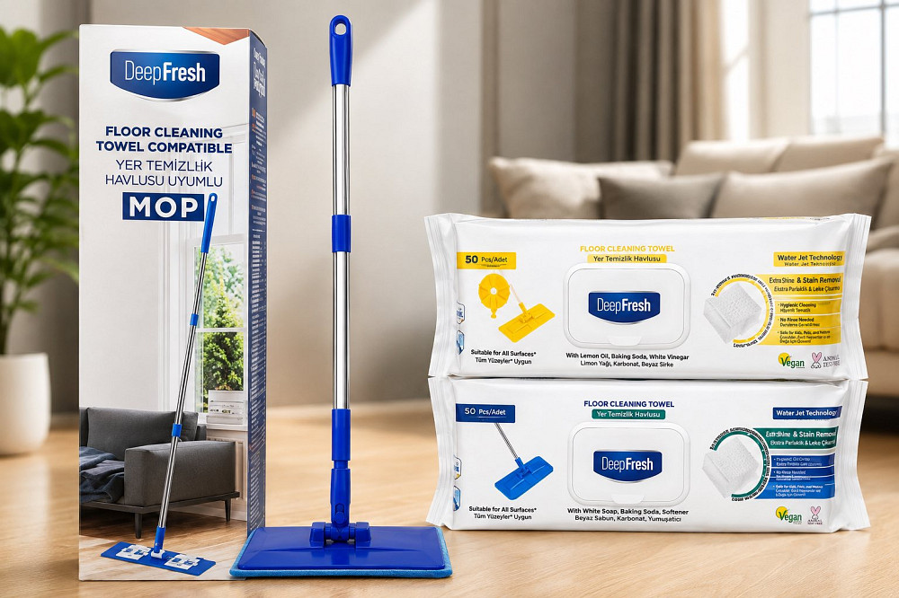 Deep Fresh промо-набір MOP серветки вологі для прибирання підлоги 50шт Lemon+50шт Soap+швабра для підлоги Гостомель - изображение 1
