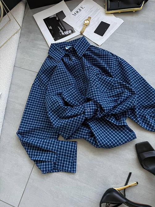 Жіноча стильна оверсайз сорочка у клітинку котон стрейч Одеса - фото 2