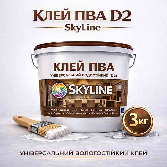 Клей ПВА D2 водостійкий SkyLine 3 кг — столярний універсальний клей для дерева, ДСП, МДФ і меблів Харків