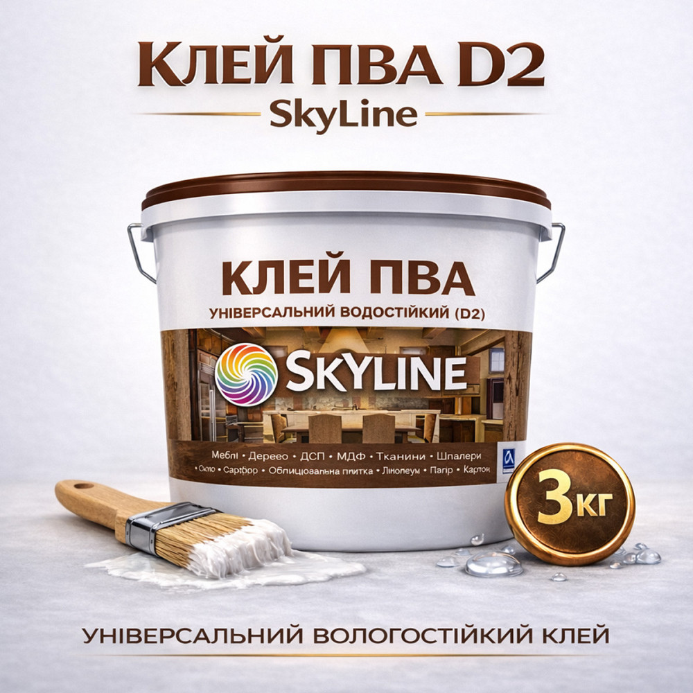 Клей ПВА D2 водостійкий SkyLine 3 кг — столярний універсальний клей для дерева, ДСП, МДФ і меблів Харків - фото 1