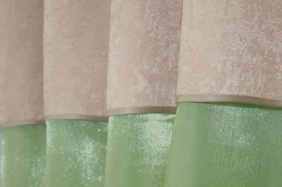 Кухонные шторы VR-Textil № 073к с ламбрекеном и подхватами светло-оливковый с песочным 270х170 см (52-0475) Киев