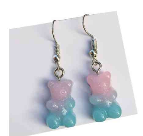 Серьги желейный мишка, розовый+голубой - размер 1,6*1см, смола Киев