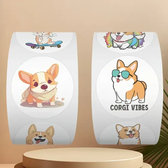 Рулон наліпок із коргі – 500 штук, 6 милих дизайнів цуценят Київ