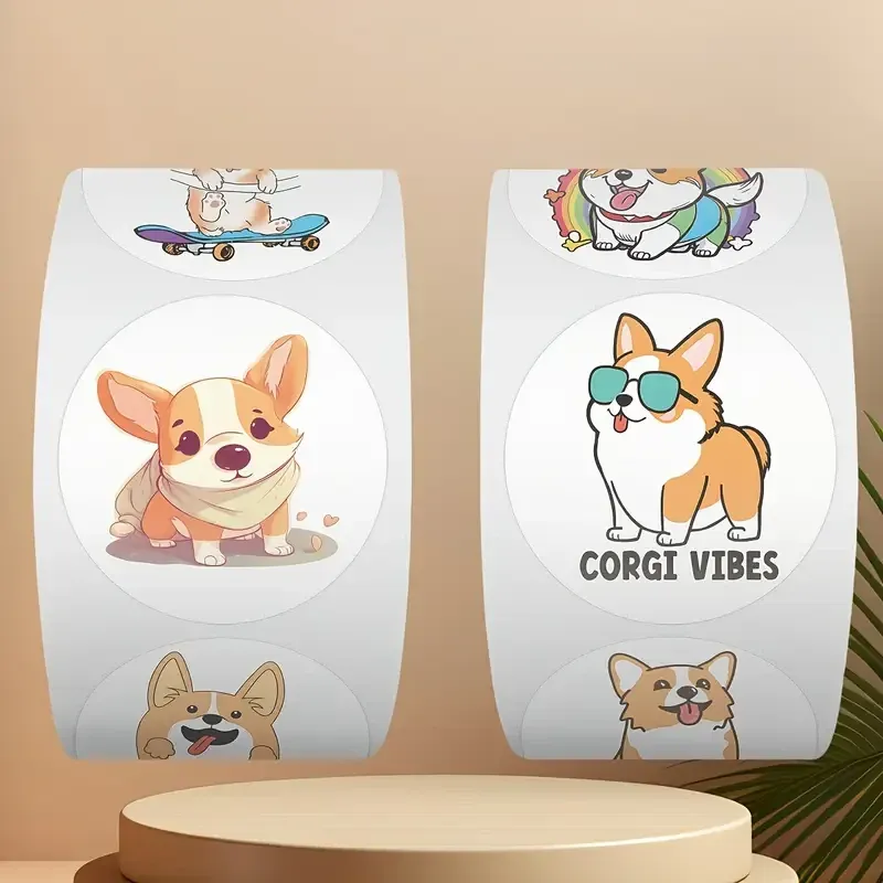 Рулон стикеров с корги – 500 штук, 6 милых дизайнов щенков Киев - изображение 4