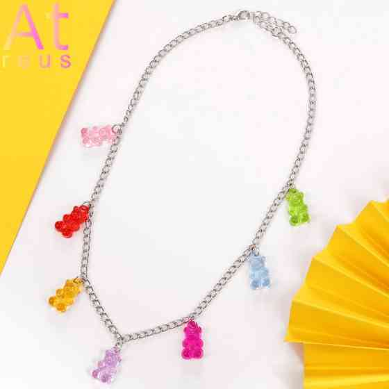 Ожерелье желейные мишки - длина 48см, 7 мишек, смола, цинковый сплав Киев