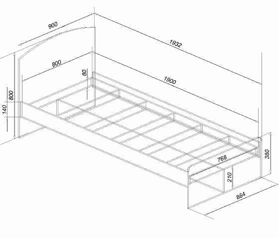 Ліжко односпальне L-1, Дуб Аппалачі, 1930х900х800 Львів