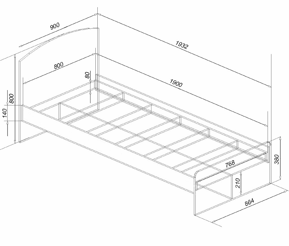 Ліжко односпальне L-1, Дуб Аппалачі, 1930х900х800 Львів - фото 3