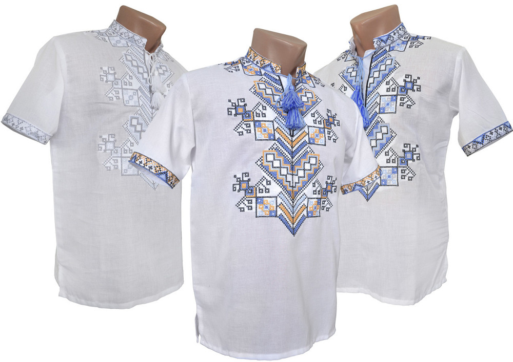 Мужская вышиванка на длинный рукав с орнаментом Дерево жизни серые нити Киев - изображение 3