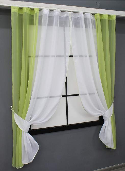 Кухонні шторки VR-Textil № 083к з підв'язками Оливковий з білим 280х170 см (52-0913) Київ - фото 2