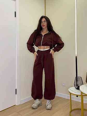 Жіночий прогулянковий костюм: худі та штани двонитка. Шоколадний, 44/46 Одеса