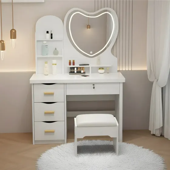 Туалетный столик с LED-зеркалом в форме сердца и пуфиком STL-MD 85 Коломия