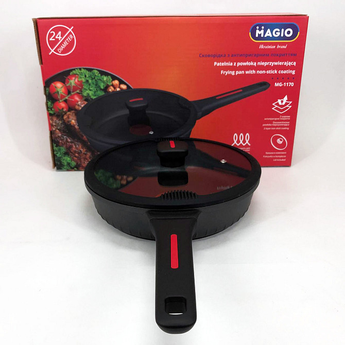 Сковорідка на довго Magio MG-1170 24см, Зручна сковорідка для будинку, Сковорідка KN-122 для кухні Київ - фото 2