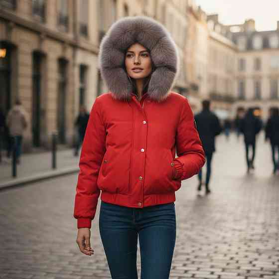 Бомбер женский с мехом песца 44 Красный Харьков