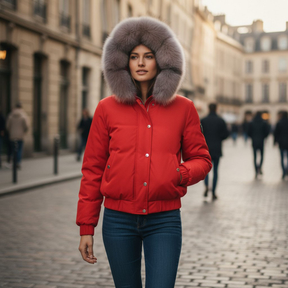 Бомбер женский с мехом песца 44 Красный Харьков - изображение 1