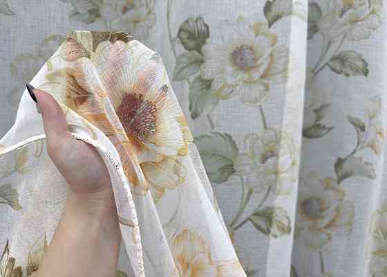 Тюль VR-Textil 1865т Flora Батист Білий з зеленим та помаранчевим 300х250 см (42-1415) Київ