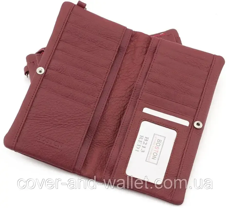 Удобный розовый женский кожаный кошелек купюрник Boston Бордовый Киев - изображение 3