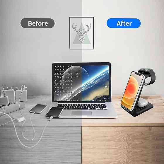 Беспроводная зарядка стенд 3в1 Fast 15W iPhone+Apple Watch+AirPods Черная Киев