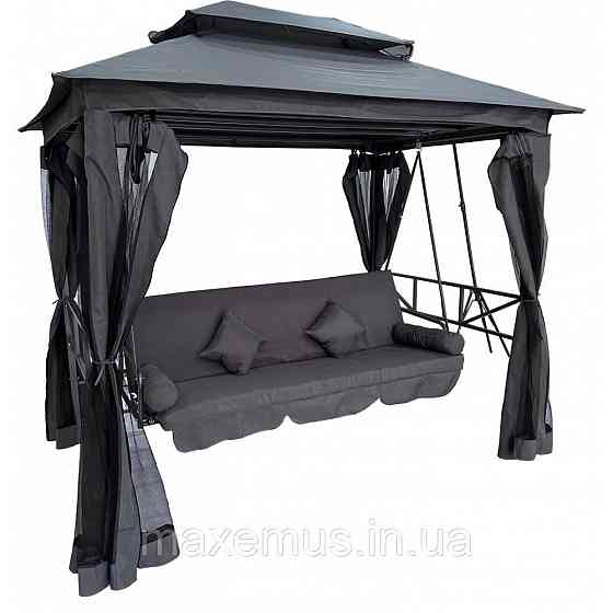 Садовые качели B0 02 с навесом подушками и москитной сеткой качели для сада и дачи серая Мостиська