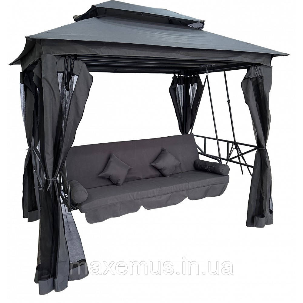 Садовые качели B0 02 с навесом подушками и москитной сеткой качели для сада и дачи серая Мостиска - изображение 6
