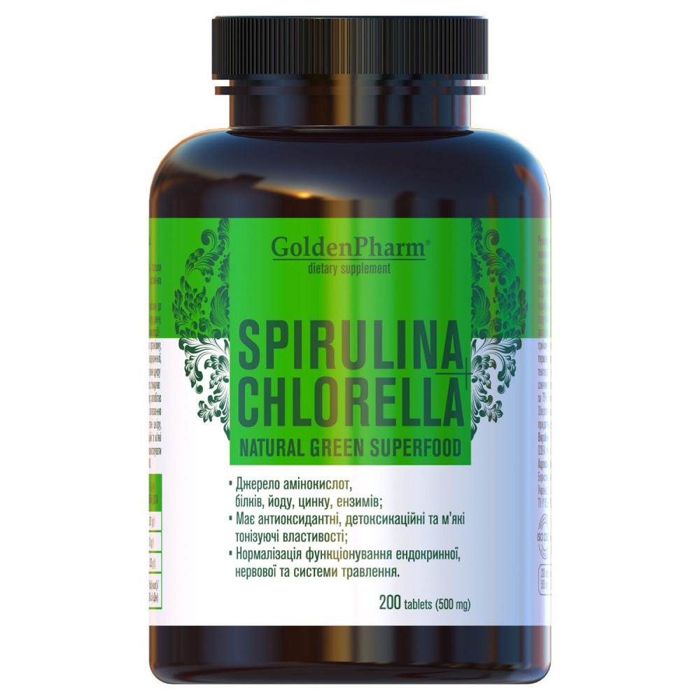 Вітамінний комплекс Golden Farm Спіруліна+Хлорелла (Spirulina+Chlorella) 200 таблеток Луцьк - фото 1