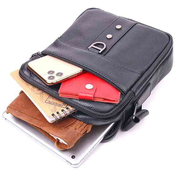 Практичная мужская сумка из натуральной кожи Черная (Vintage) Киев