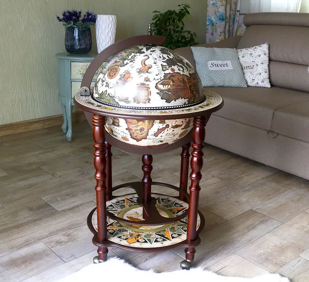 Глобус бар підлоговий Мапа світу беж-кава сфера 40 см Гранд Презент mastersem Київ - фото 3