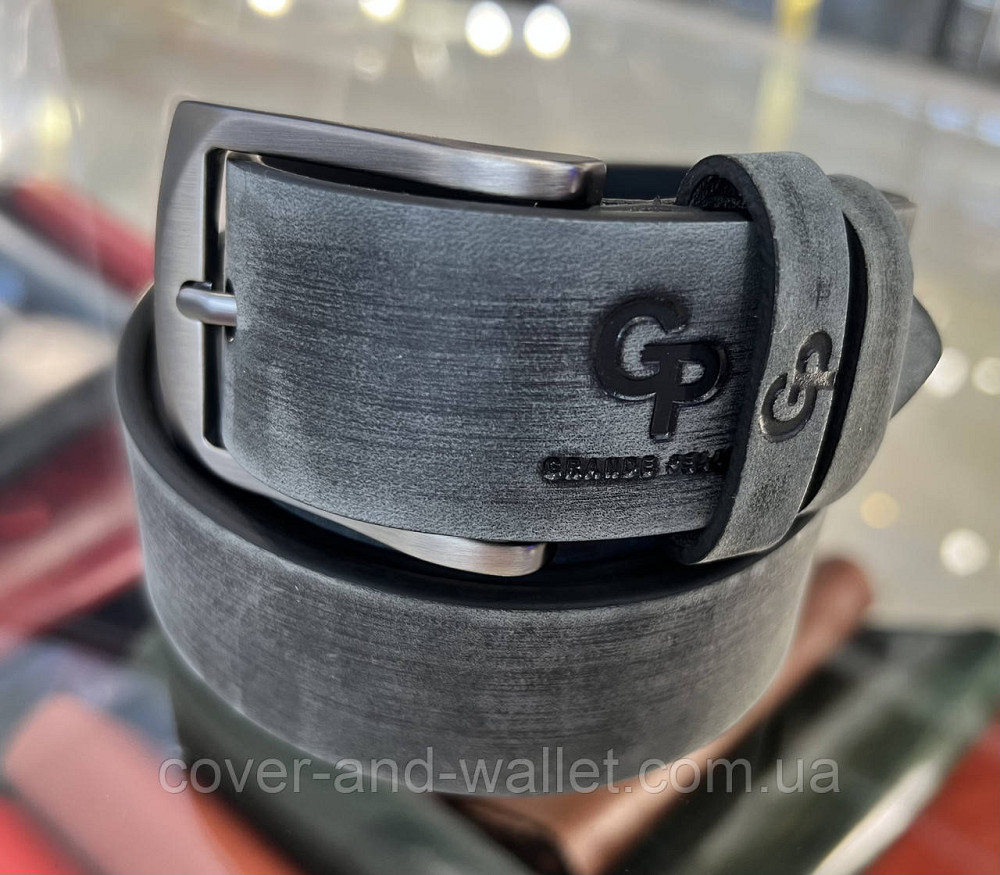 Серый мужской ремень из итальянской винтажной кожи 35мм Grande Pelle Labbro Киев - изображение 13