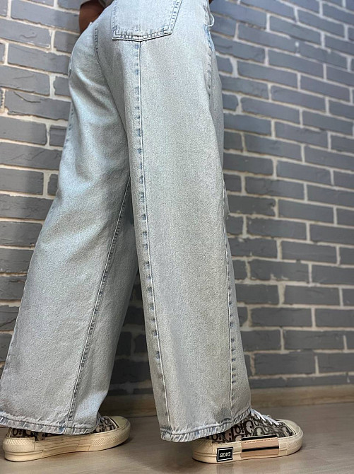 Джинсы женские Its Basic 3050 Wide Leg косые карманы швы позади широкие порезы на коленях, голубой,  Одесса - изображение 7