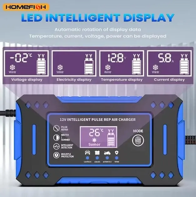 Зарядное устройство 12V H-12V 6A для аккумулятора (для свинцово-кислотных AGM Гель) импульсное Smart + LCD Синий Киев - изображение 6