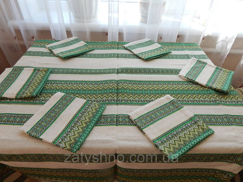 Зеленый комплект скатерти и салфетки вышитые Киев - изображение 4