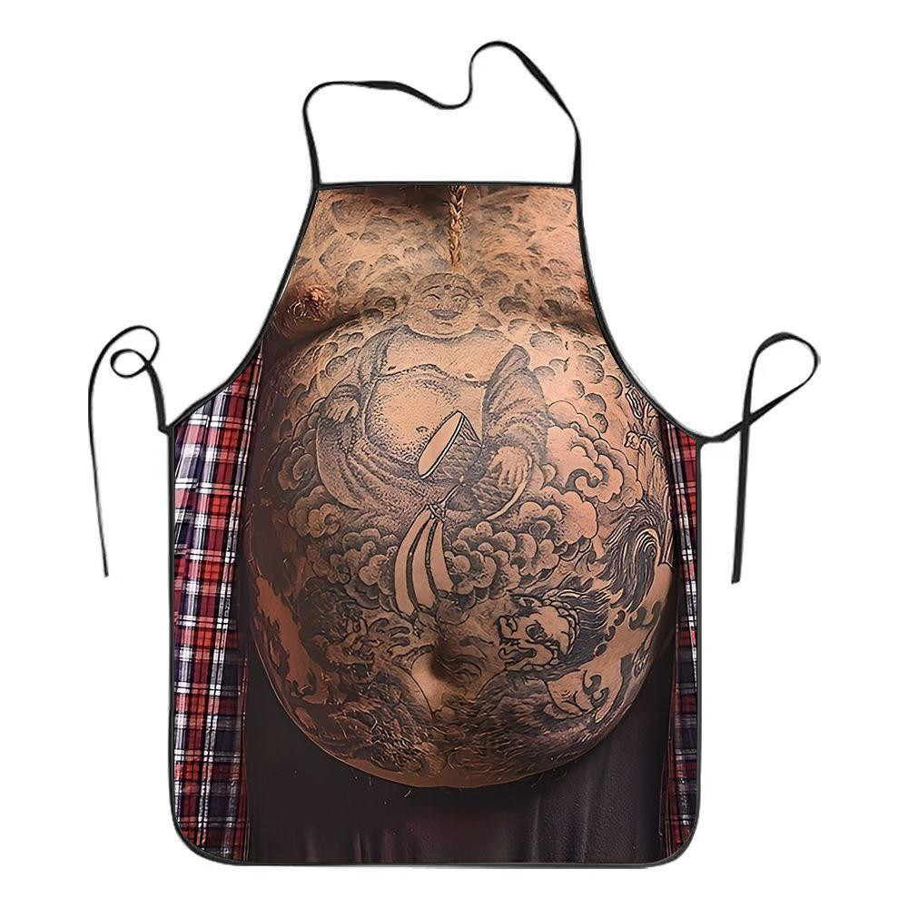 Фартух з приколом чоловічий з пузом та тату Будди кухонний для барбекю Київ - фото 2