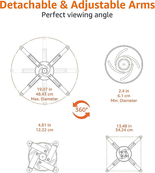 Кронштейн для проектора Amazon Basics Tilting Ceiling/Wall 15kg белый потолочный/настенный регулируемый Киев - изображение 5