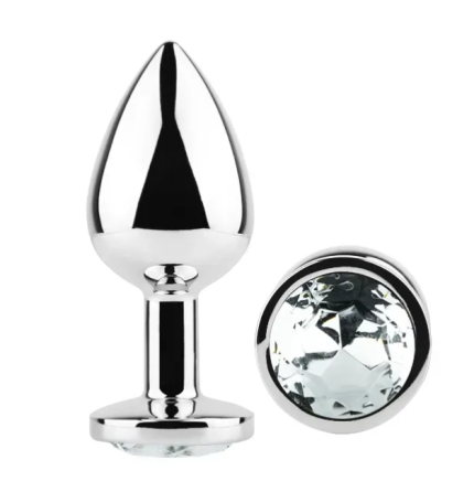Анальна пробка із кристалом EGZO - Silver Round Plug Clear size S Sex Aura Київ