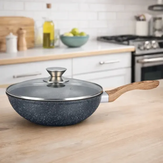 Сковорода WOK Benson с мраморным антипригарным покрытием и крышкой 30 x 8 см (BN-490) Коломыя