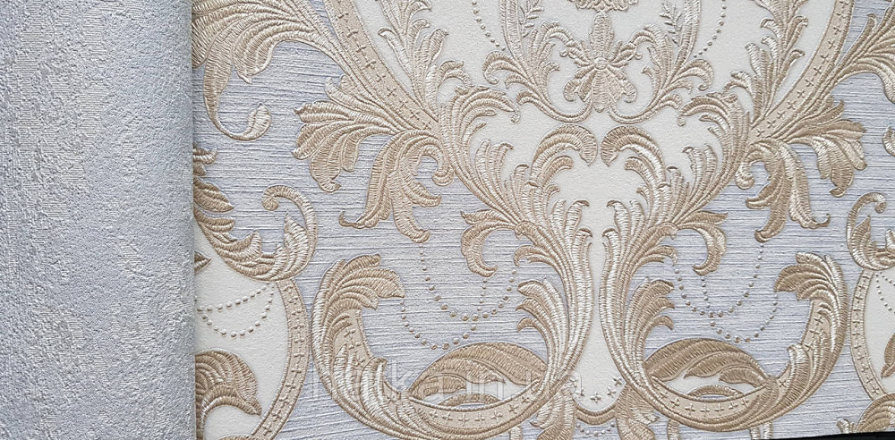 Шпалери вінілові на флізеліні AdaWall Signature1.06х10 вензелю завитки структурні золотисті на сірому Київ - фото 2