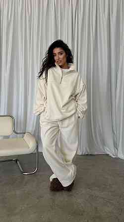 Жіночий теплий костюм-двійка: кофта та штани з турецького двостороннього флісу Молочний, 46/48 Одеса