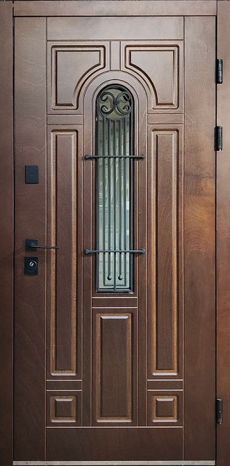 Двері вхідні SARMAK Елегант Термо Лучія дерев'яна панель ArWood горіх світлий / він спил коньяк 960х2040 мм Київ - фото 1