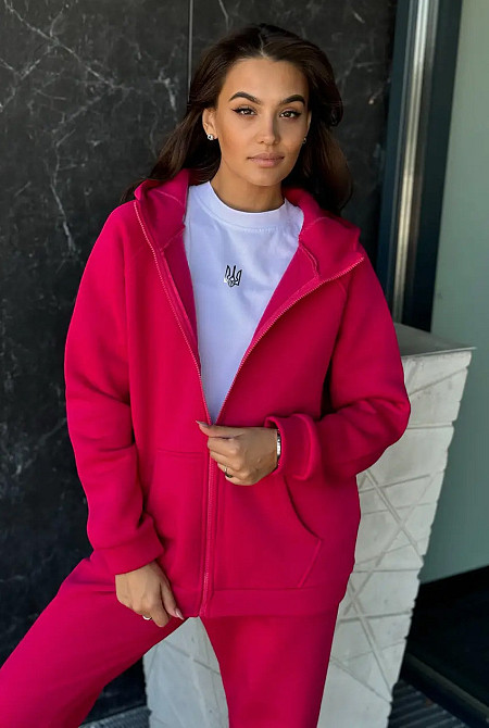 Зип худи женское оверсайз Малиновый 50/52 Харьков - изображение 2