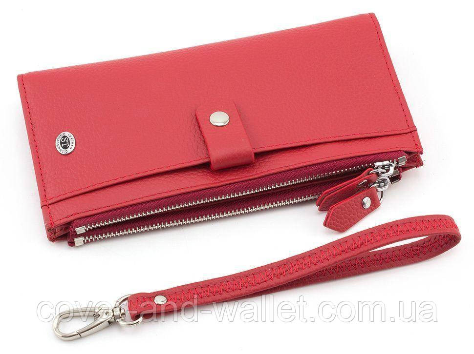 Шкіряний яскравий гаманець із ремінцем на руку та відділенням на блискавці червоного кольору ST Київ - фото 5