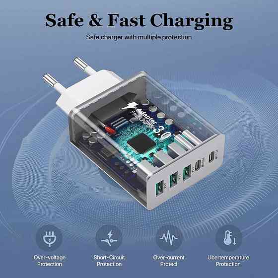 Адаптер живлення QC3.0 3*USB 2*Type C Nongxiang HNT-PD6601 60W Луцк