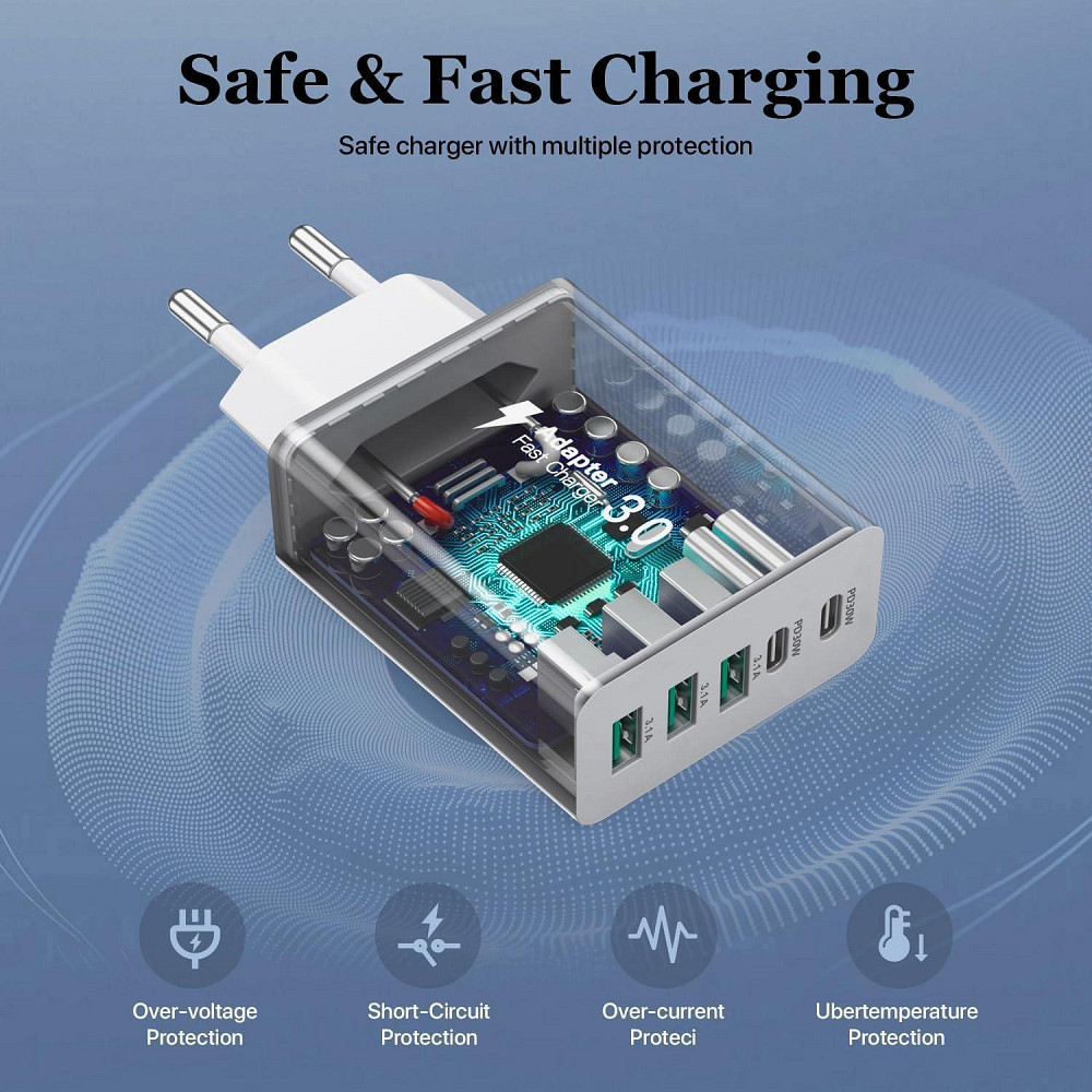 Адаптер живлення QC3.0 3*USB 2*Type C Nongxiang HNT-PD6601 60W Луцк - изображение 4