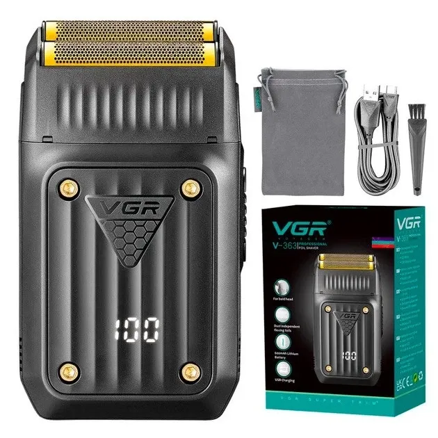 Електробритва VGR V-363 подвійне лезо, LED дисплей, акумуляторна, USB зарядка, чорний, портативна Одеса - фото 1