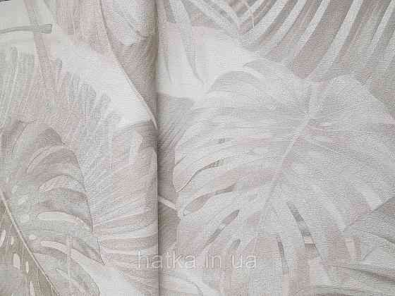 Шпалери вініл на флізеліні гарячого тиснення DU&KA Natura1.06х10 листя монстери пальми бежеві молочні срібло Київ