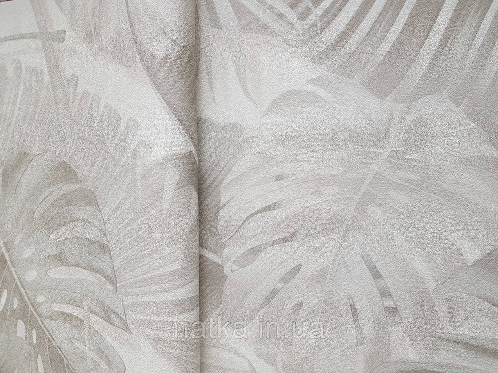Шпалери вініл на флізеліні гарячого тиснення DU&KA Natura1.06х10 листя монстери пальми бежеві молочні срібло Київ - фото 1