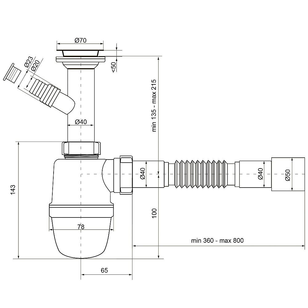 Сифон OPTIMUM11/2″*40 для умивальника та мийки з відведенням для пральної машини та гофротрубою 40*40/50 OPTI 13043 Тернопіль - фото 8