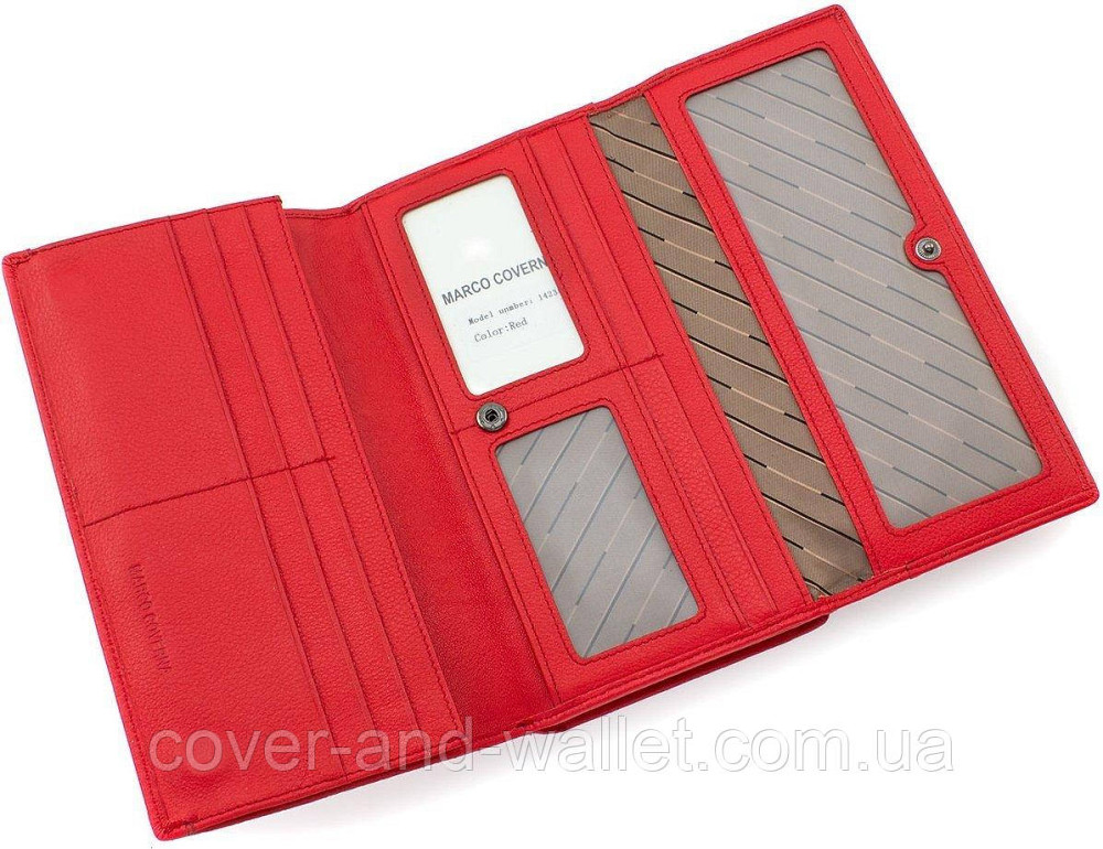 Вместительный женский кожаный кошелёк на магнитах и молнии красного цвета Marco Coverna 1423 Киев - изображение 7