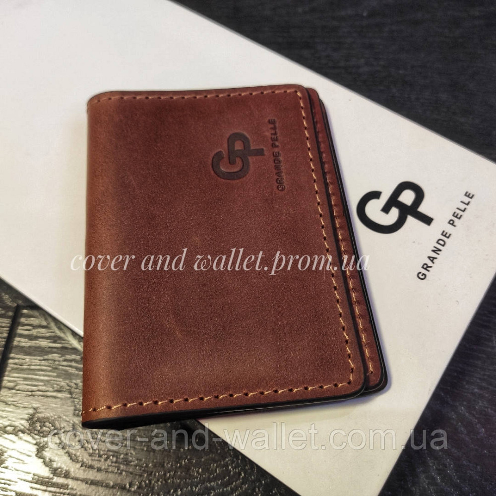 Вінтажна шкіряна обкладинка на ID паспорт та авто документи з клапаном Grande Pelle Київ - фото 3
